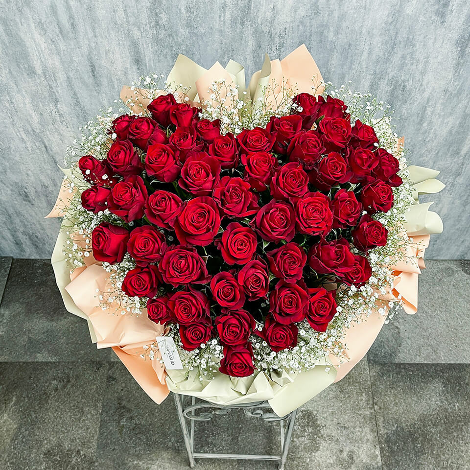 ハート型アレンジ--赤バラ50本｜広島花屋オンラインショップ花将