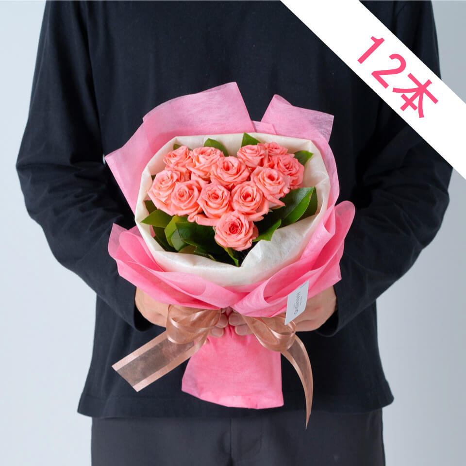 ピンクバラ12本のハート花束｜広島花屋オンラインショップ花将