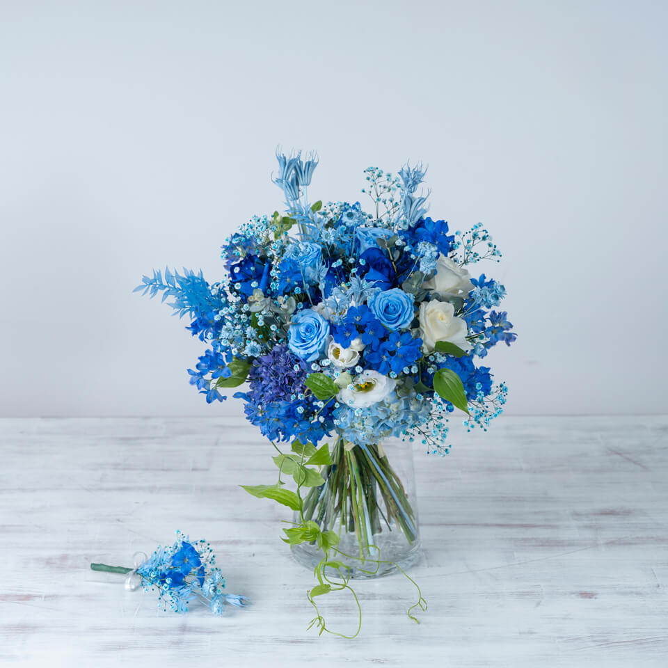 水色ブルー系のウエディングブーケ｜広島花屋オンラインショップ花将