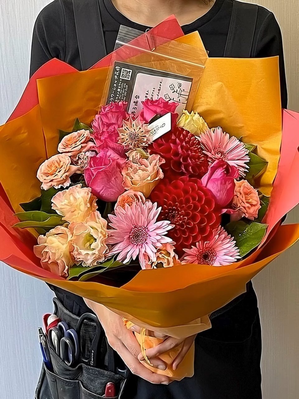 造花 花束 7本セット 赤 黄 ピンク ピンク系花束袋付き｜広島花屋オンラインショップ花将