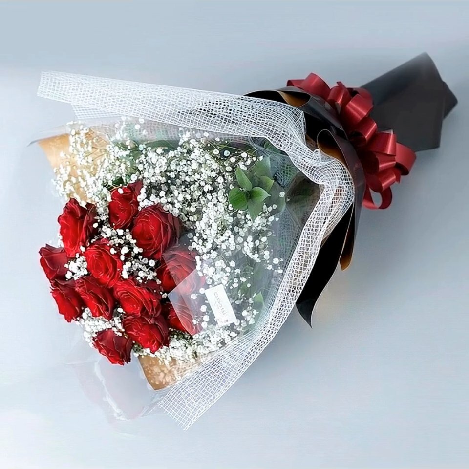 豪華赤バラ】12本の花束（かすみ草入り）｜広島花屋オンラインショップ花将